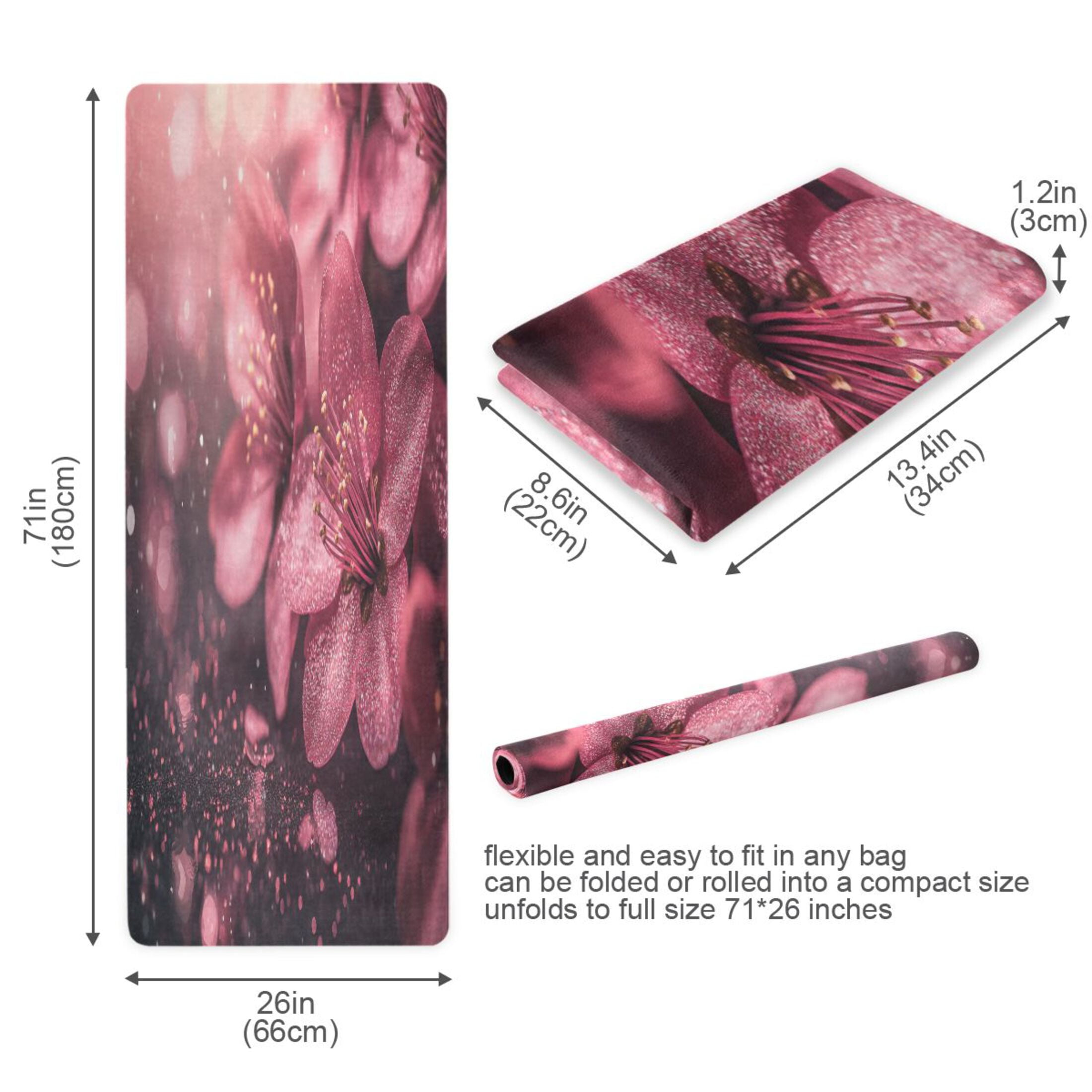 BZSMCE Yoga Mat Women Pink Glittery Flowers Fitness Mat