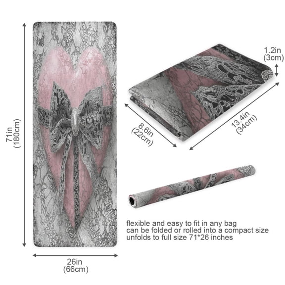 BZSMCE Yoga Mat Women Pink Heart Lace Ribbon Fitness Mat
