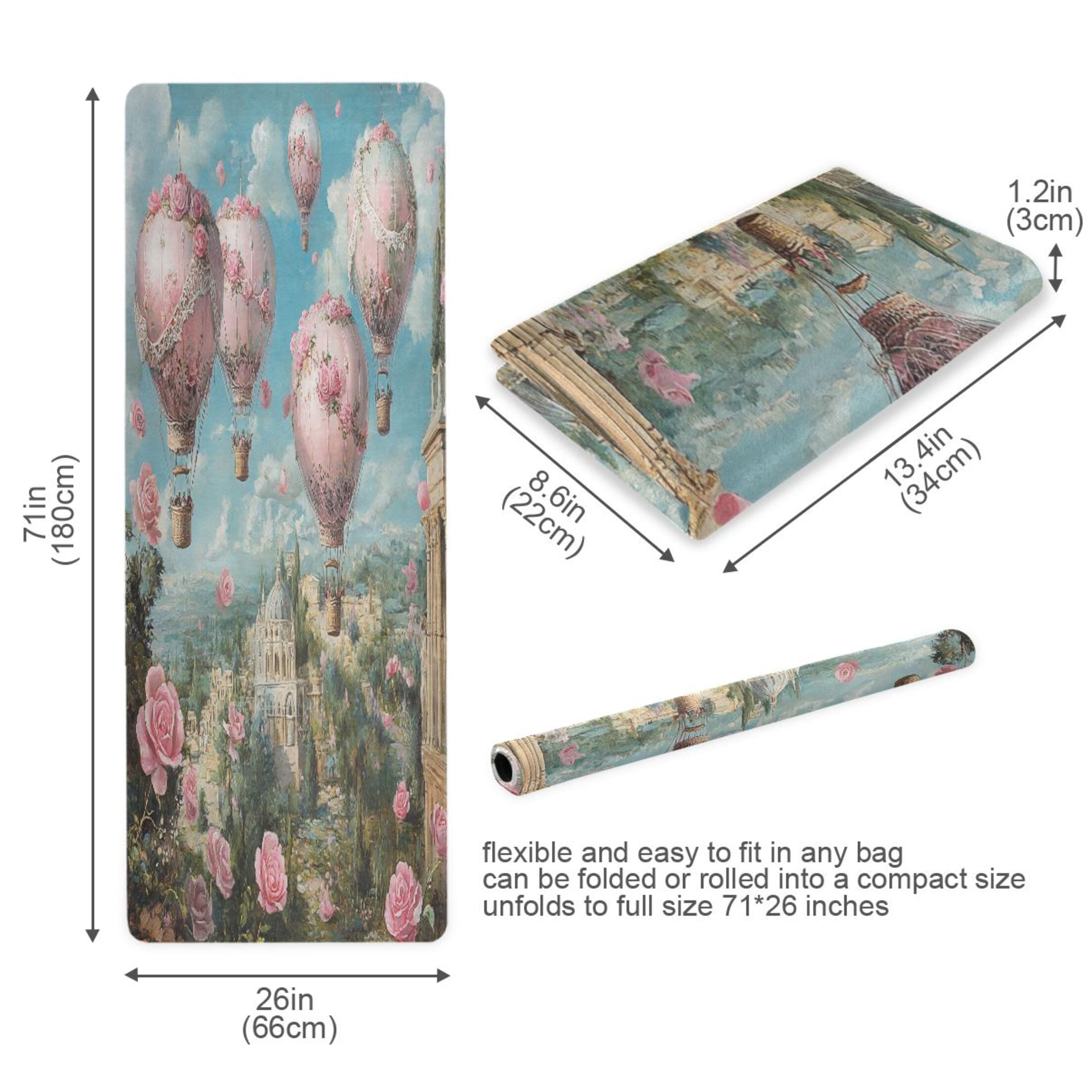 BZSMCE Yoga Mat Women Pink Hot Air Balloons Roses Fitness Mat
