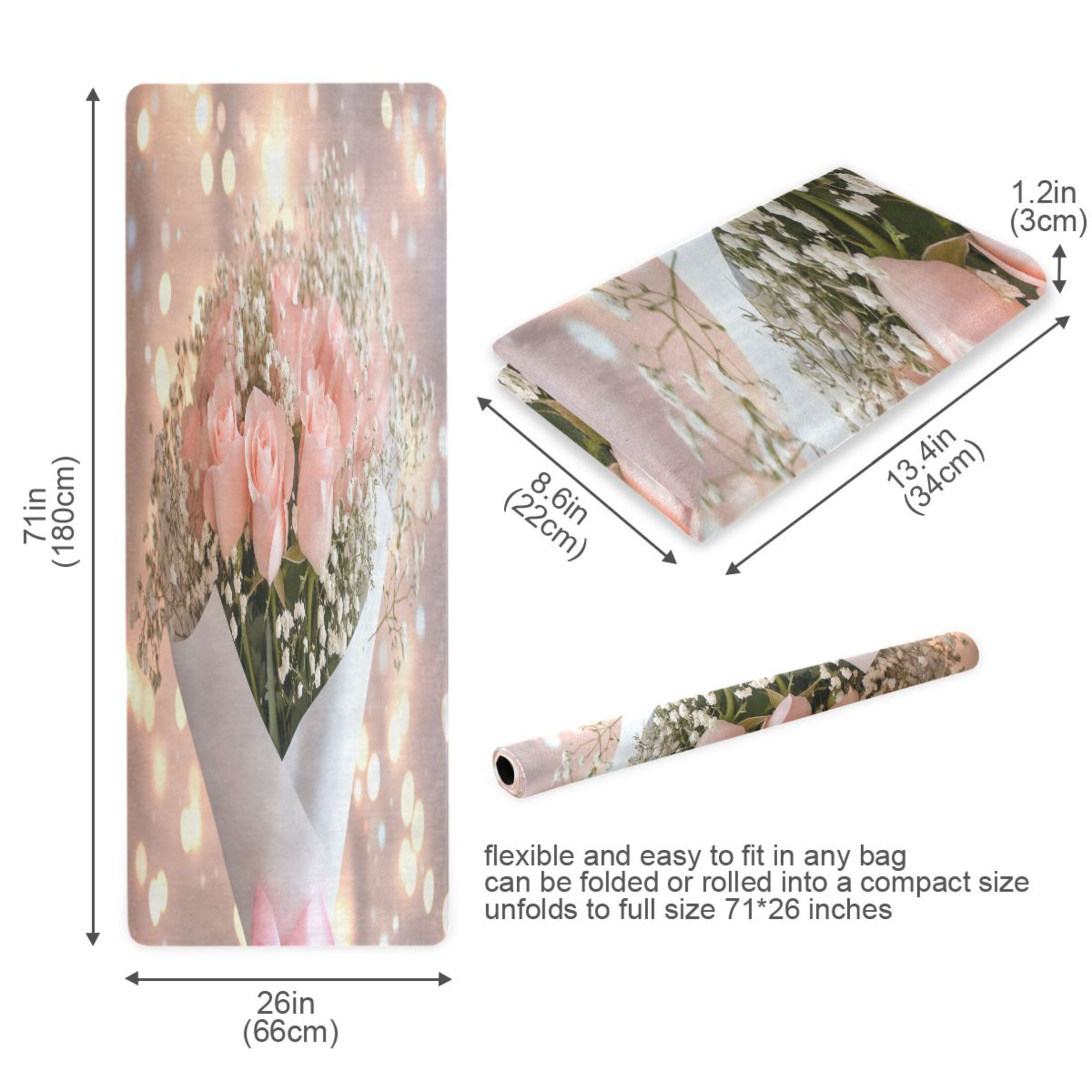 BZSMCE Yoga Mat Women Pink Roses Fitness Mat