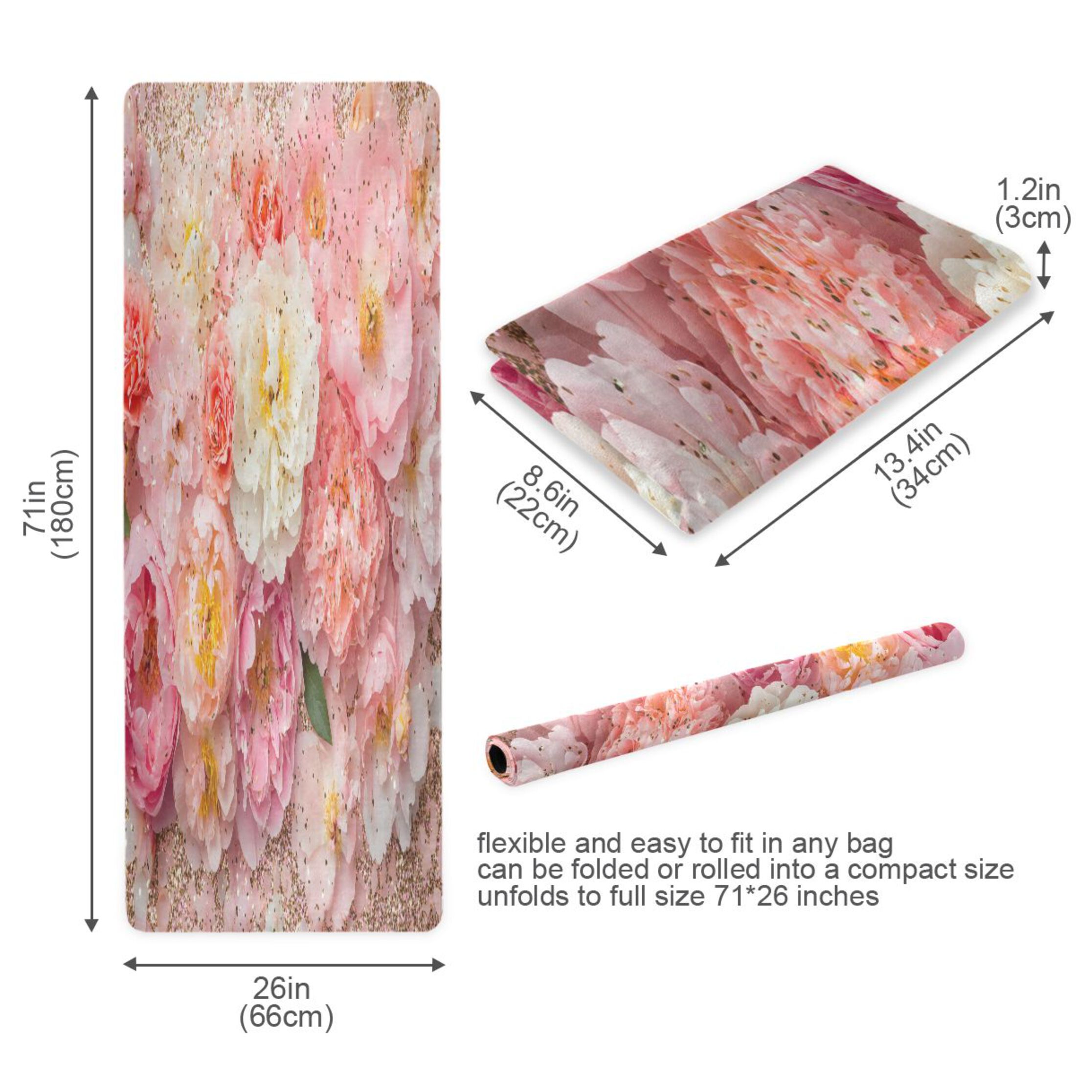 BZSMCE Yoga Mat Women Pink and White Flowers Glitter Fitness Mat