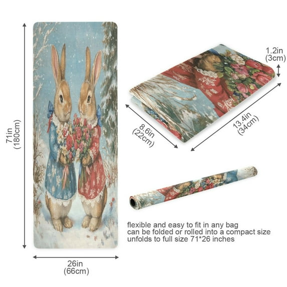 BZSMCE Yoga Mat Women Rabbit Holding Bouquets Pattern Fitness Mat