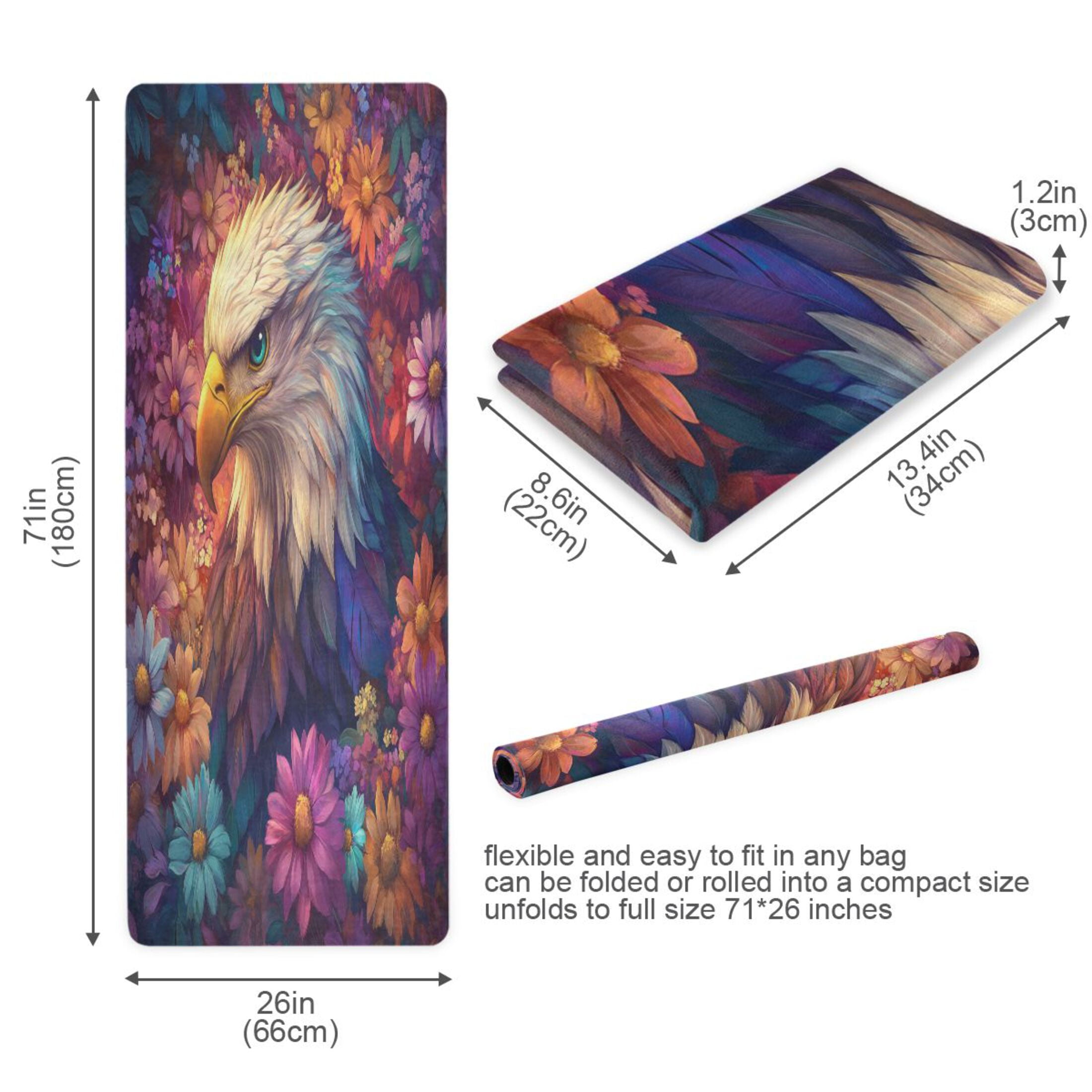 BZSMCE Yoga Mat Women Raptor Surrounded by Colorful Flowers Fitness Mat
