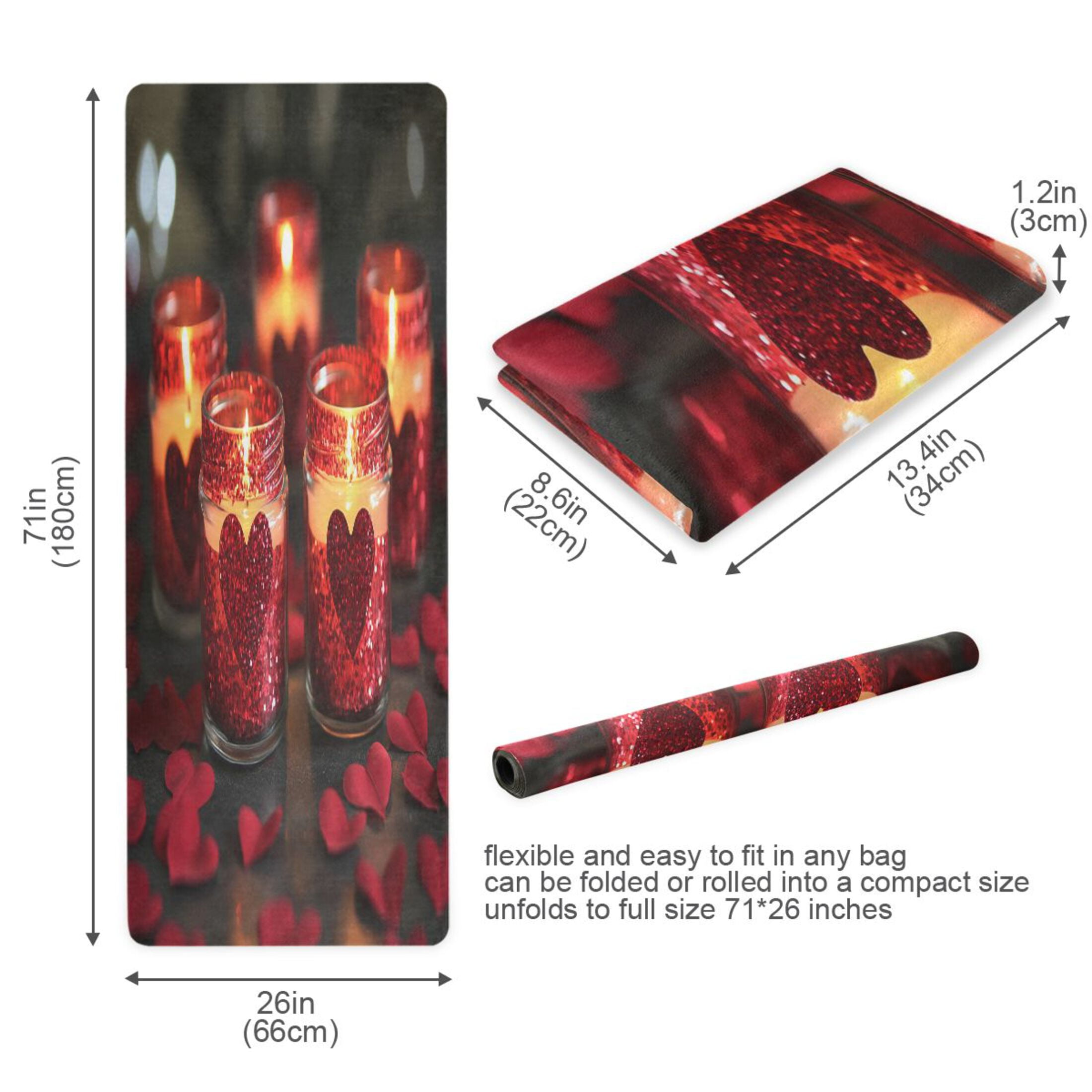 BZSMCE Yoga Mat Women Red Candles with Roses Hearts Fitness Mat