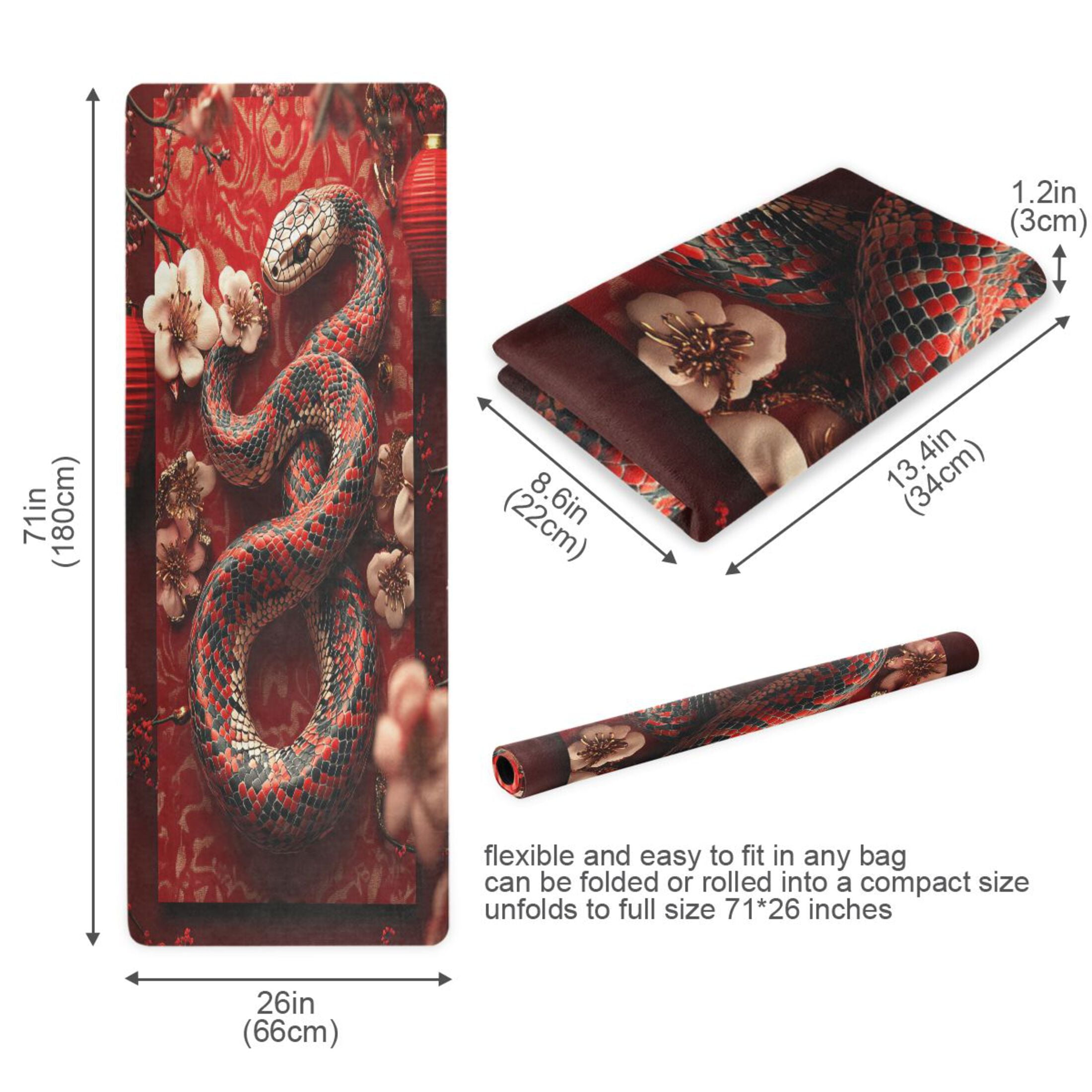 BZSMCE Yoga Mat Women Red Snake with Flowers Fitness Mat
