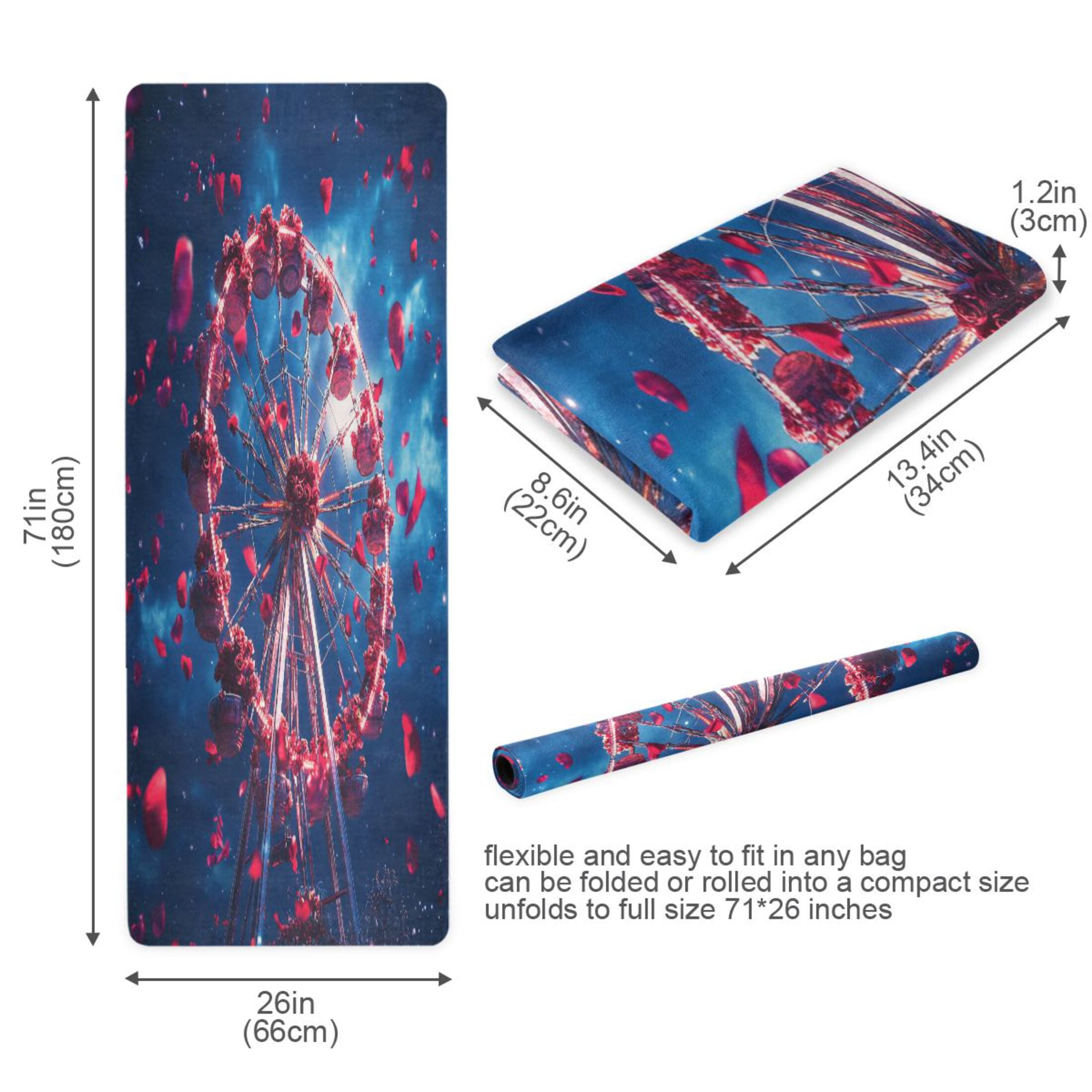 BZSMCE Yoga Mat Women Roses Of Ferris Wheel Painting Fitness Mat