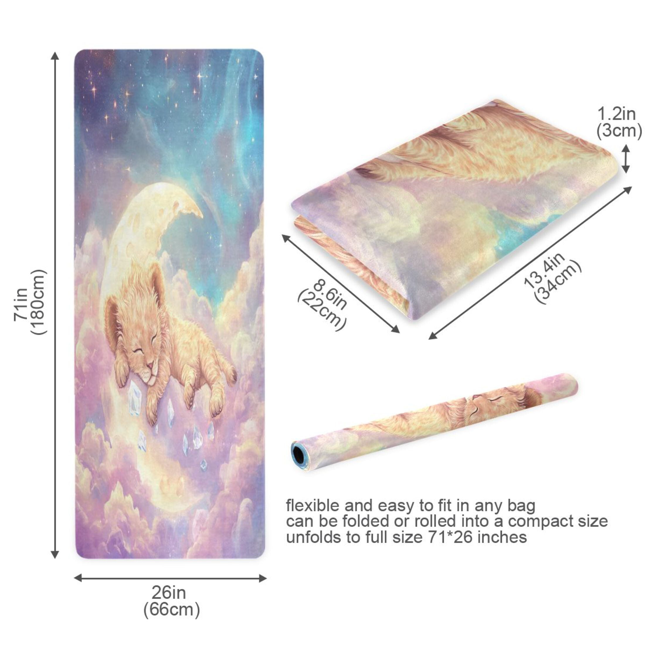 BZSMCE Yoga Mat Women Sleeping Lion Cub on Moon Fitness Mat