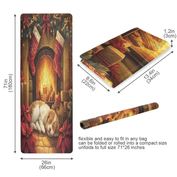 BZSMCE Yoga Mat Women Sleeping Puppy by Fireplace Fitness Mat