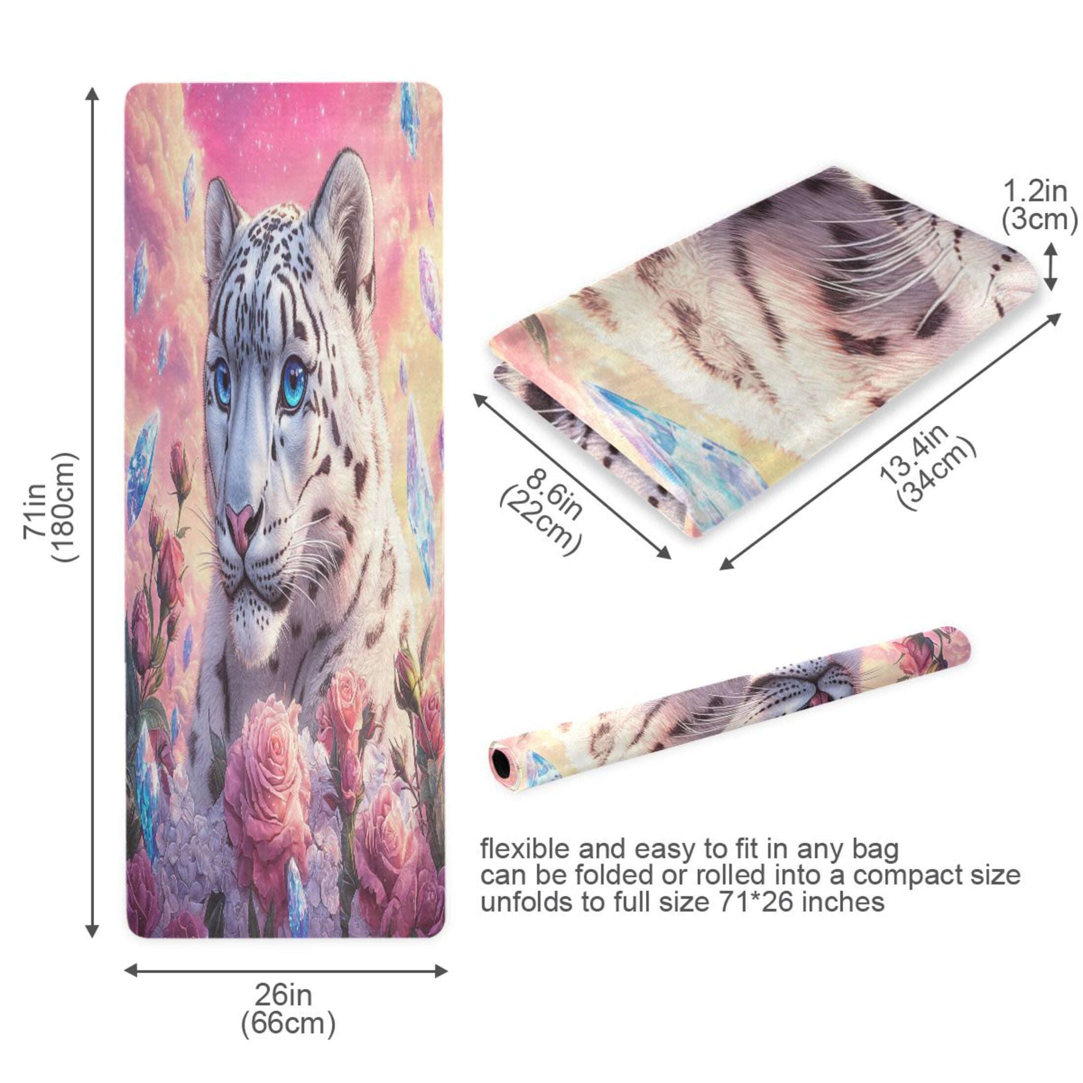 BZSMCE Yoga Mat Women Snow Leopard Roses Crystals Fitness Mat