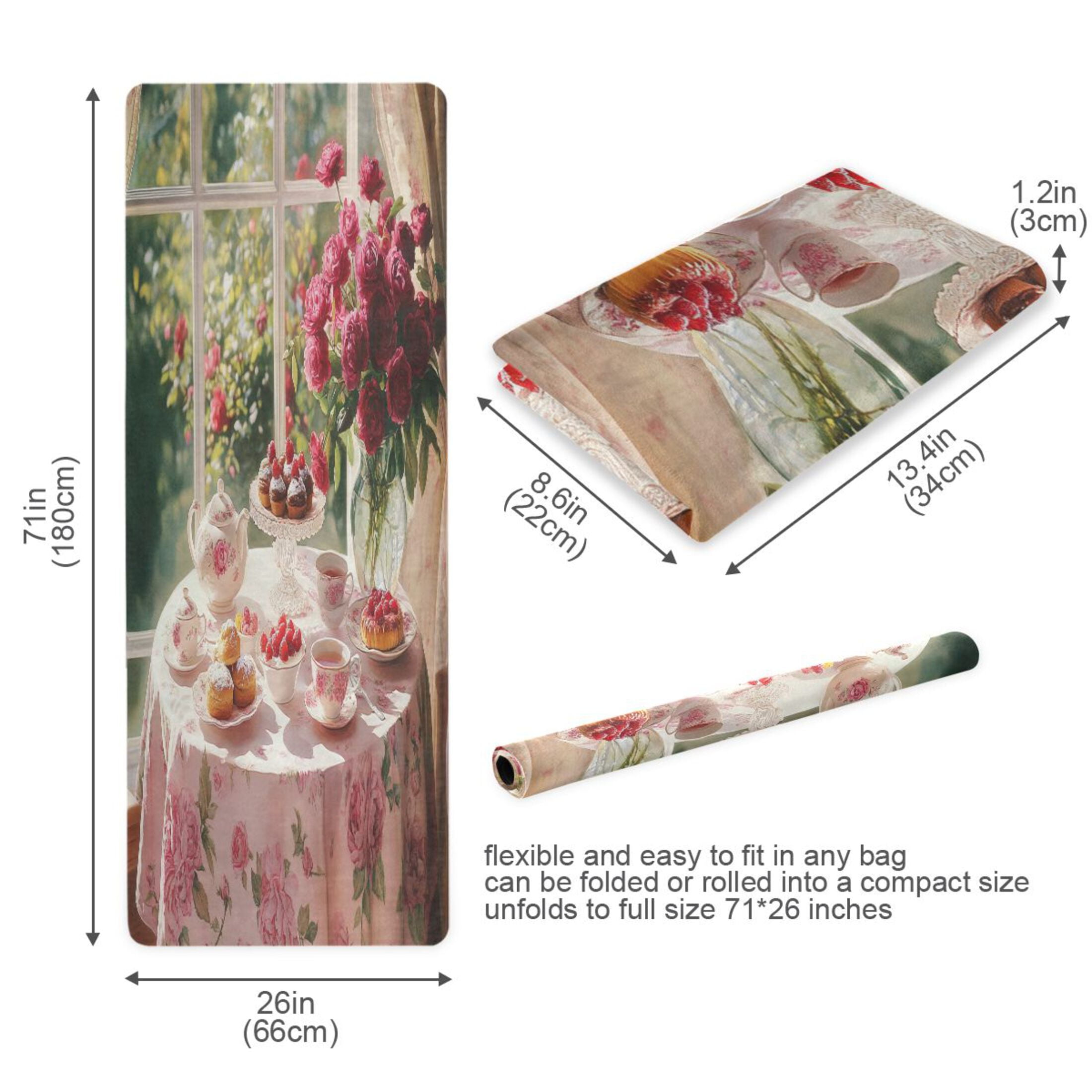 BZSMCE Yoga Mat Women Tea Set with Cakes Roses Fitness Mat