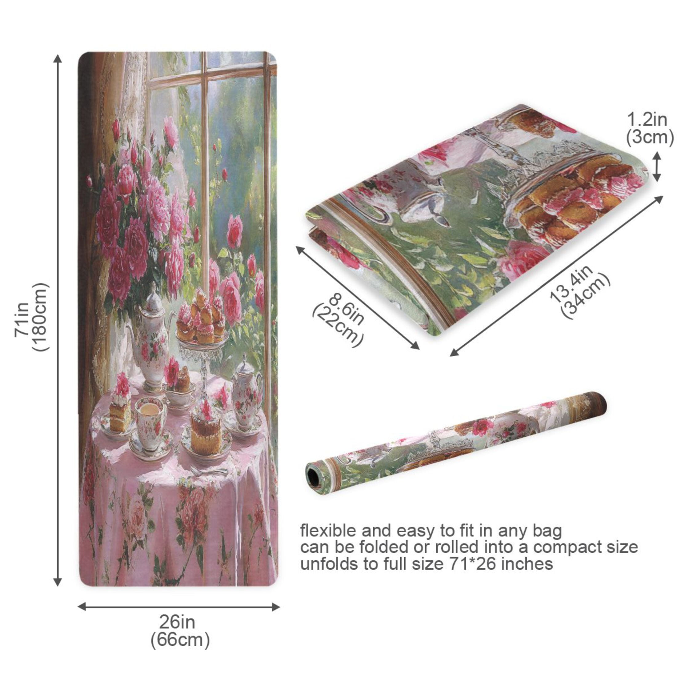 BZSMCE Yoga Mat Women Tea Set with Pink Roses Fitness Mat