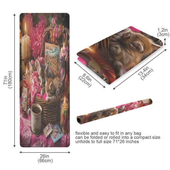BZSMCE Yoga Mat Women Three Kittens Sleeping in Basket Fitness Mat