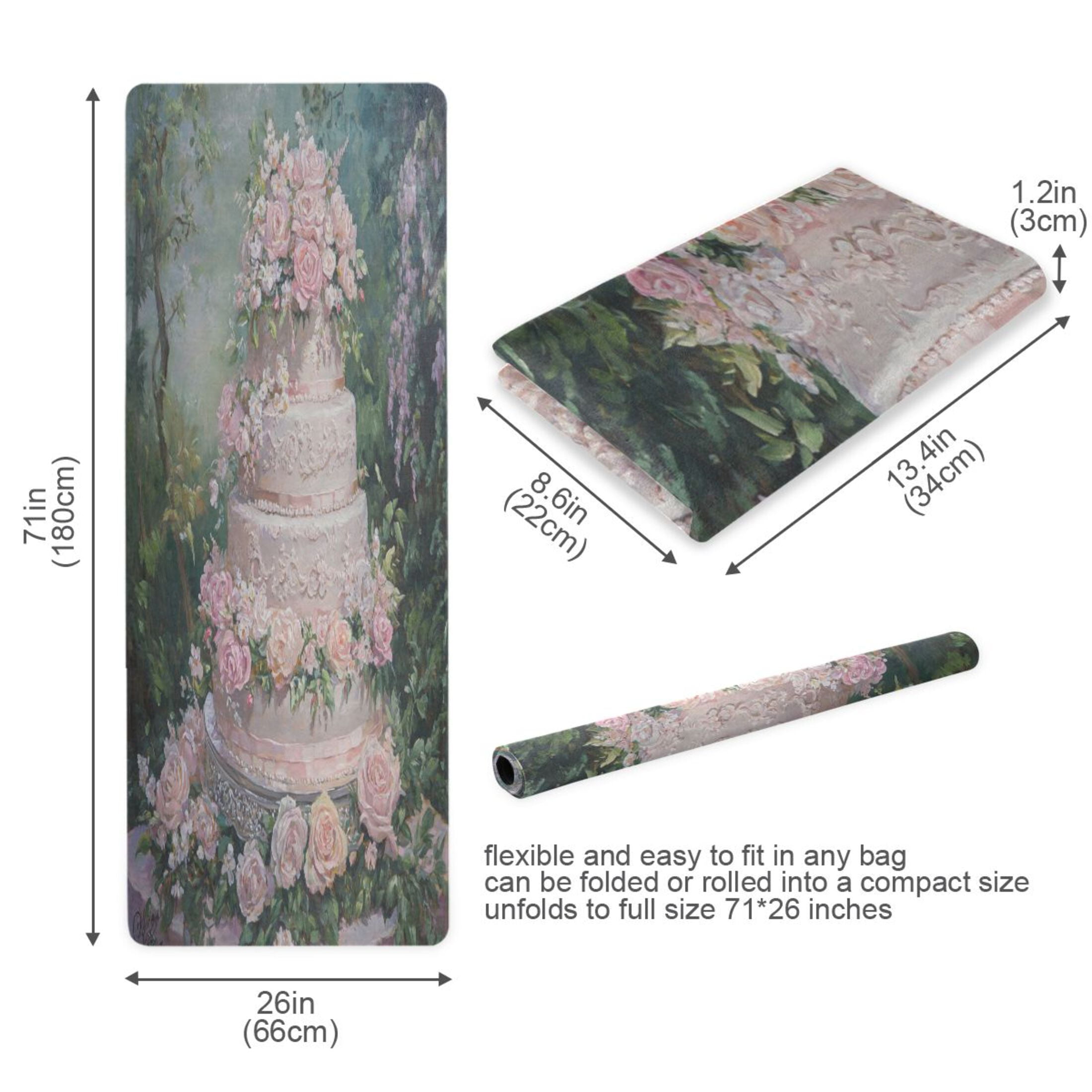BZSMCE Yoga Mat Women Tiered Cake with Pink Roses Fitness Mat
