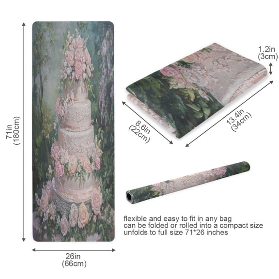 BZSMCE Yoga Mat Women Tiered Cake with Pink Roses Fitness Mat