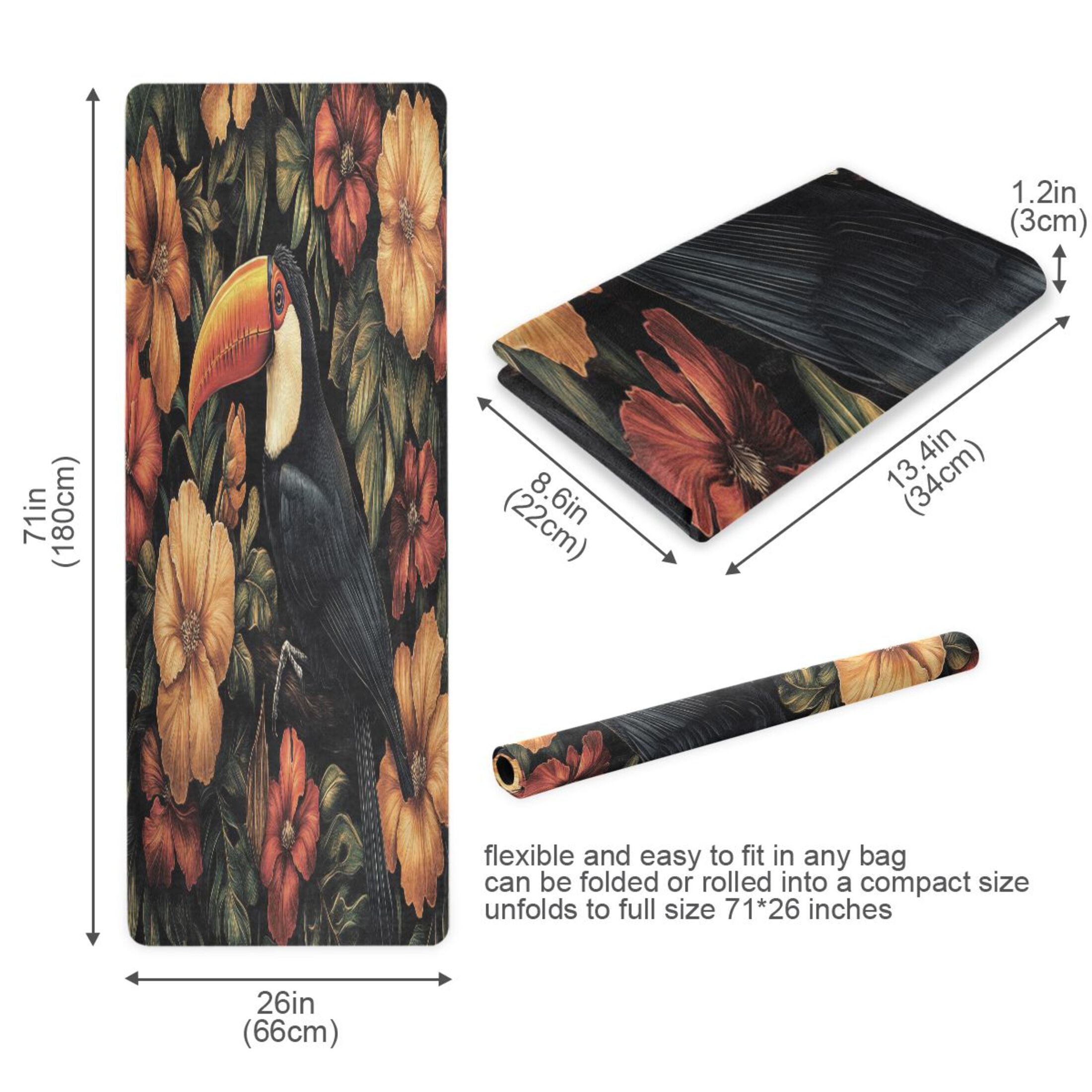 BZSMCE Yoga Mat Women Toucan with Vibrant Tropical Flowers Fitness Mat