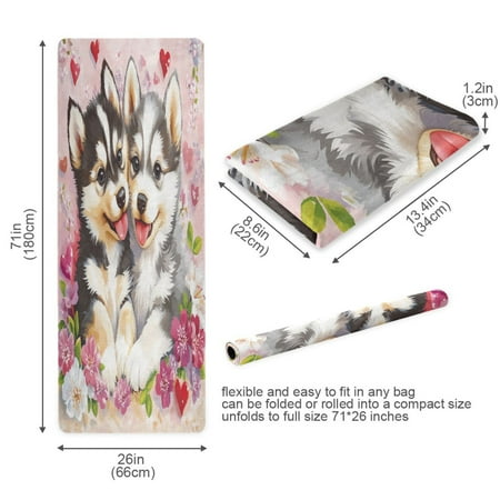 BZSMCE Yoga Mat Women Two Puppies Surrounded by Flowers Fitness Mat