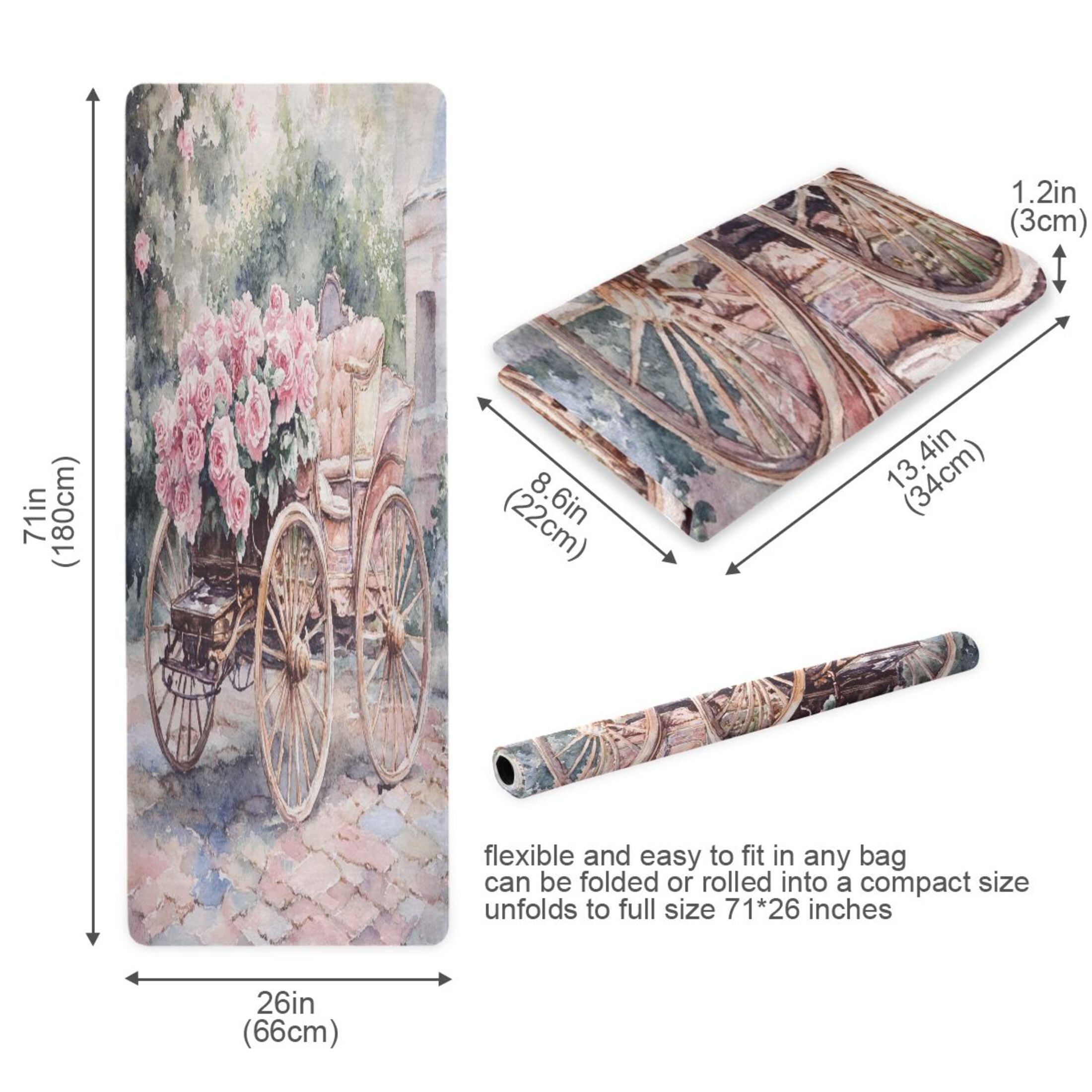 BZSMCE Yoga Mat Women Victorian Carriage Roses Pattern Fitness Mat