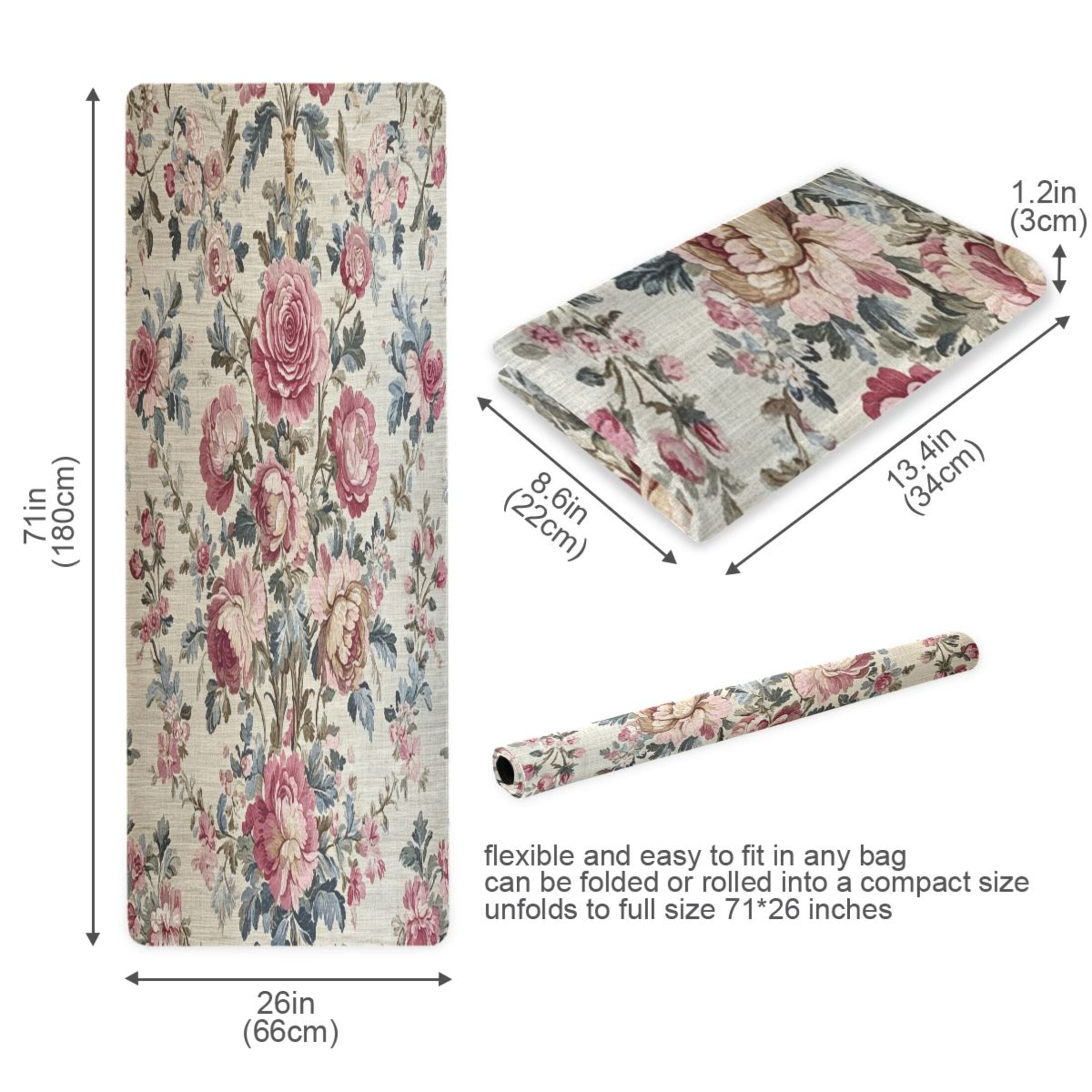 BZSMCE Yoga Mat Women Vintage Floral Textile in Pastels Fitness Mat