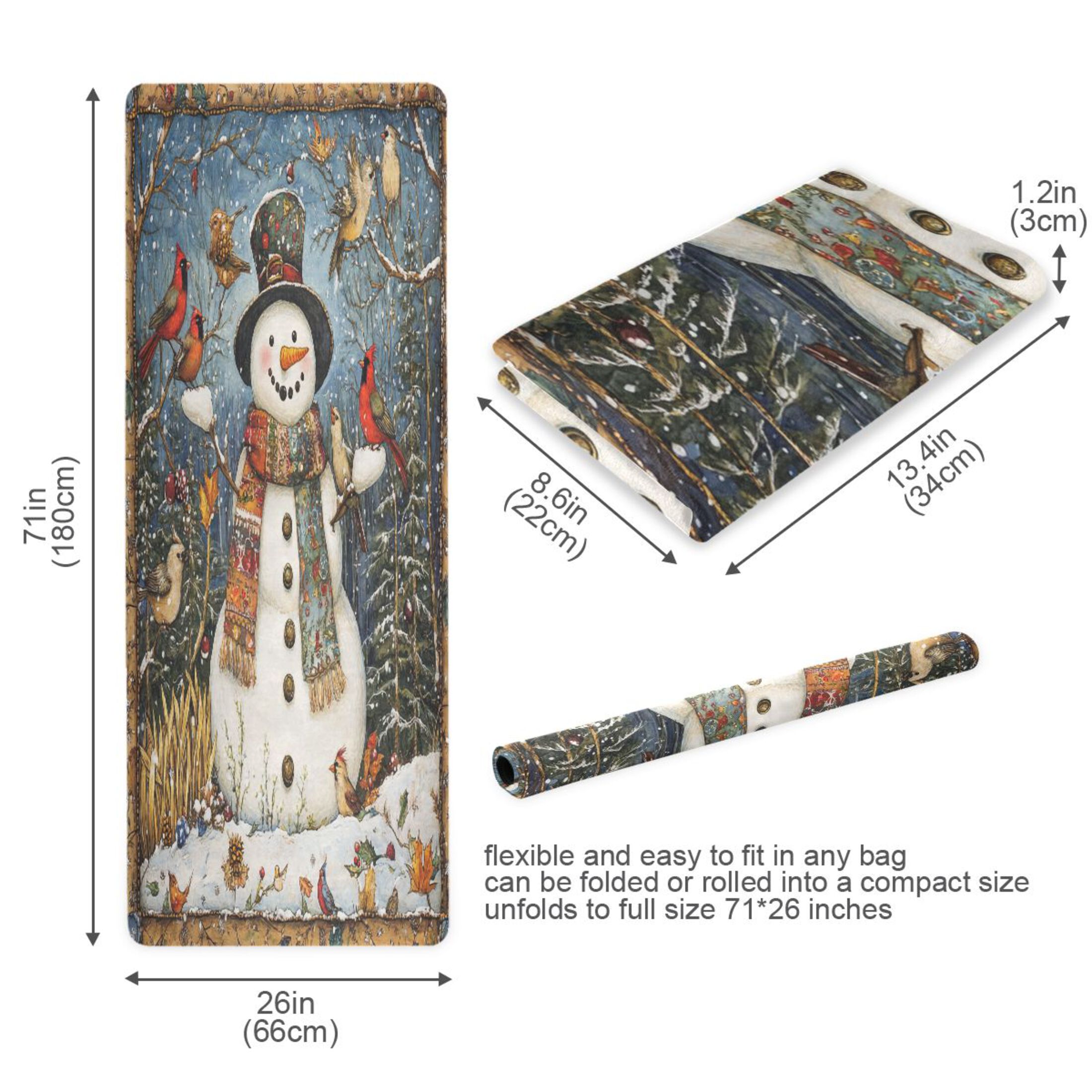 BZSMCE Yoga Mat Women Whimsical Snowman Printing Fitness Mat