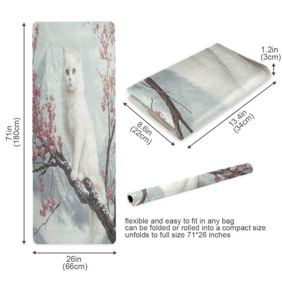 BZSMCE Yoga Mat Women White Cat on Cherry Blossom Tree Fitness Mat