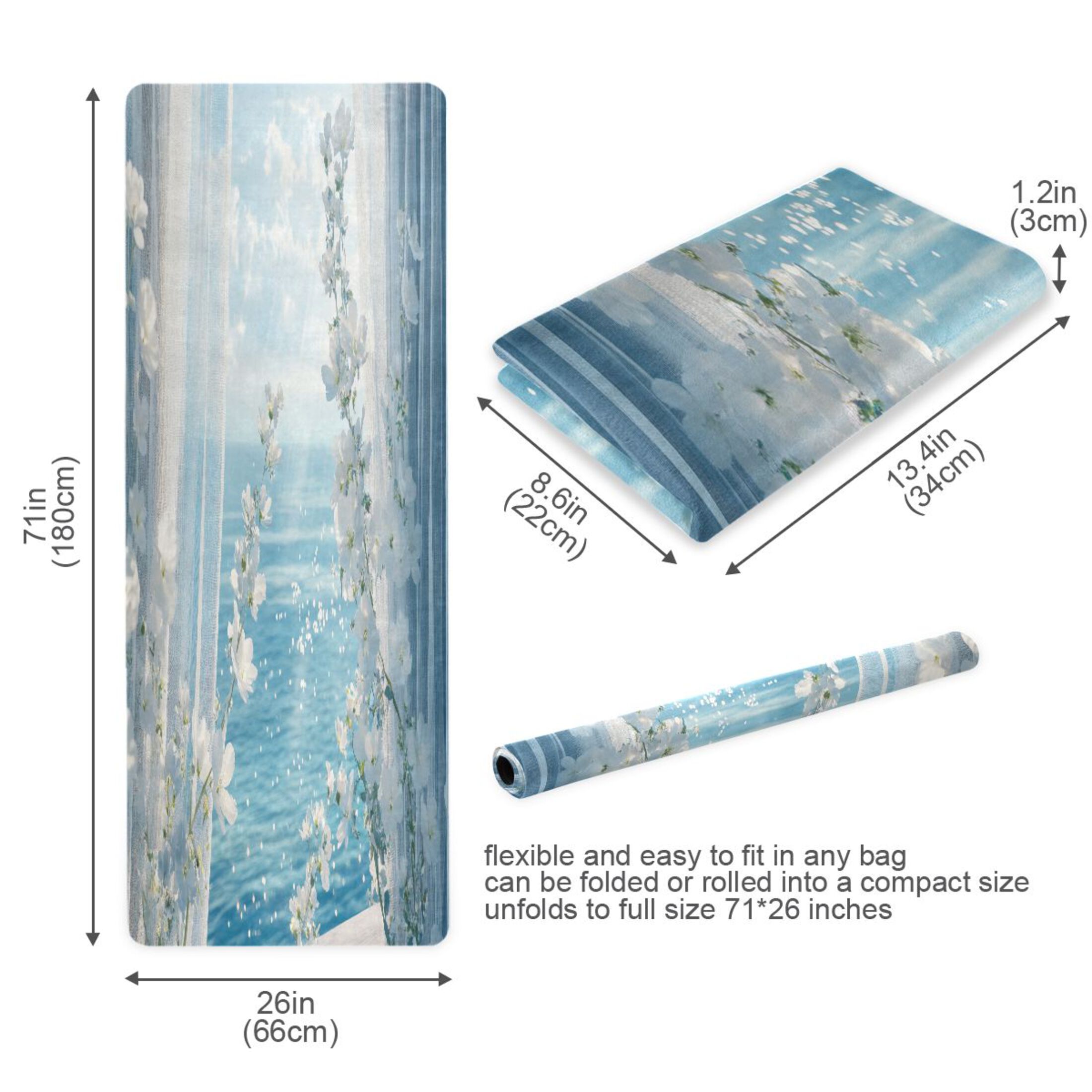 BZSMCE Yoga Mat Women White Flowers by The Sea Fitness Mat
