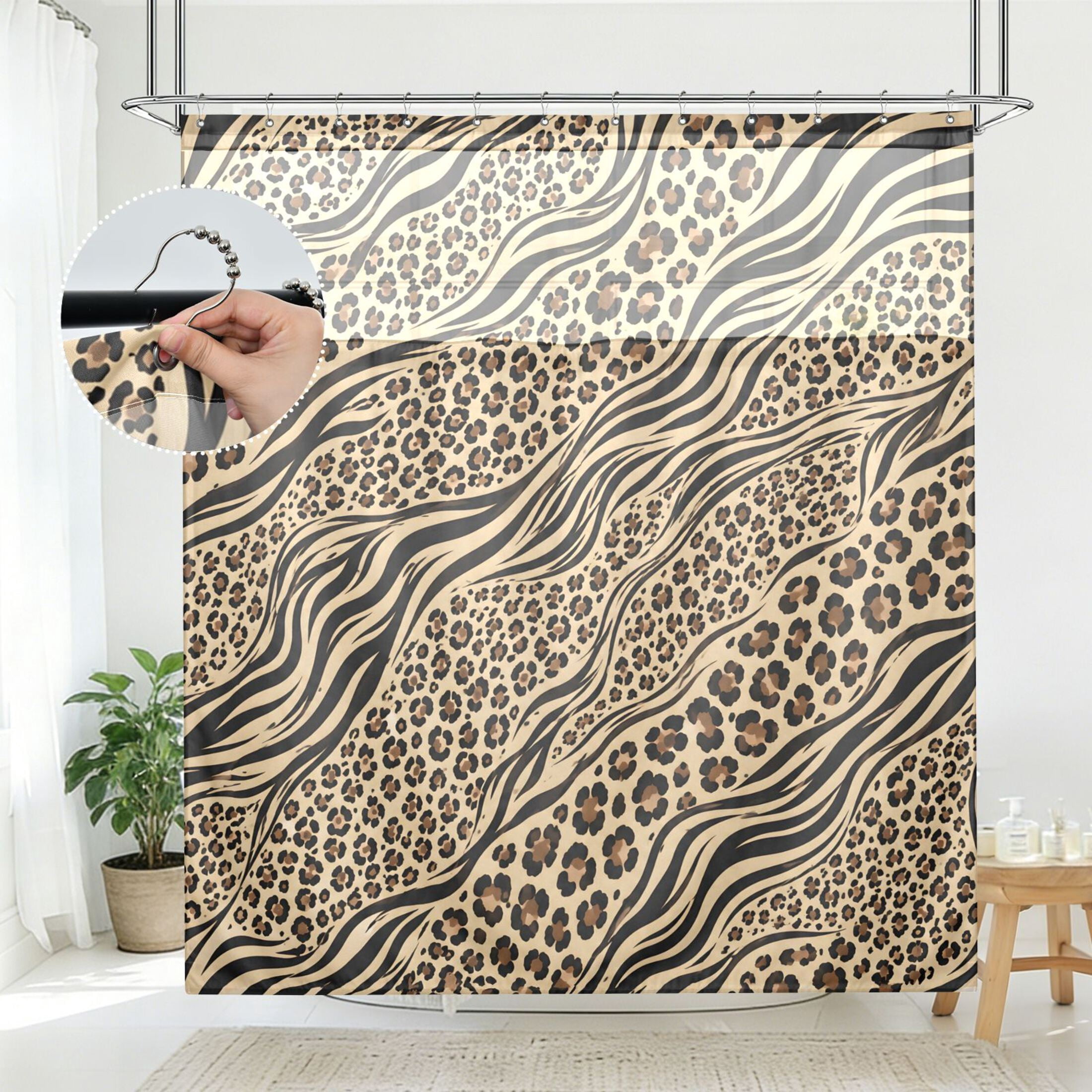 BZSMCE Zebra Leopard Print Pattern Bathroom Shower Curtain Set with ...