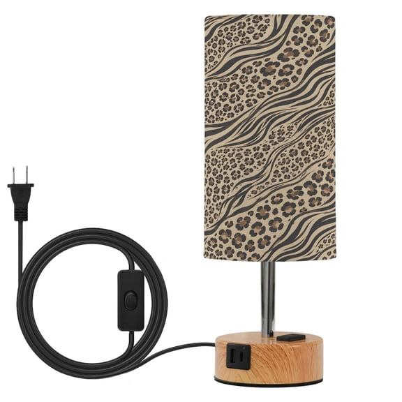 BZSMCE Zebra Leopard Print Printed 3 Color Touch Control Table Lamp Linen Shade LED Nightstand Lamp with Wood Grain BaseUS Standard Power Cord