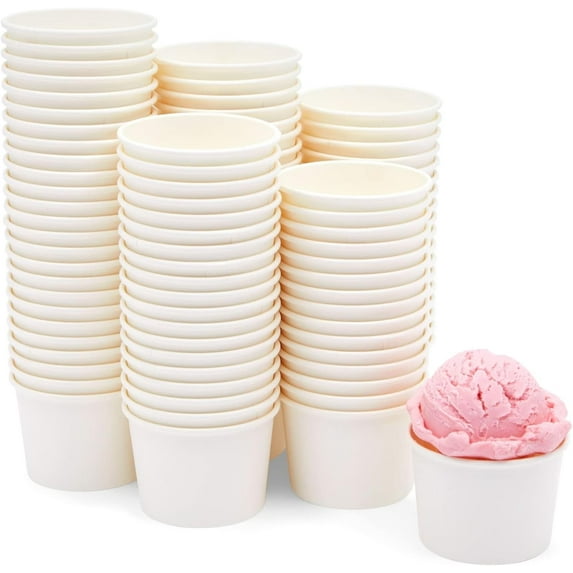 BZUEPRS 100-Pack Disposable Paper Ice Cream Cups, 5oz Dessert Bowls for Sundae Bar, Frozen Yogurt (White)