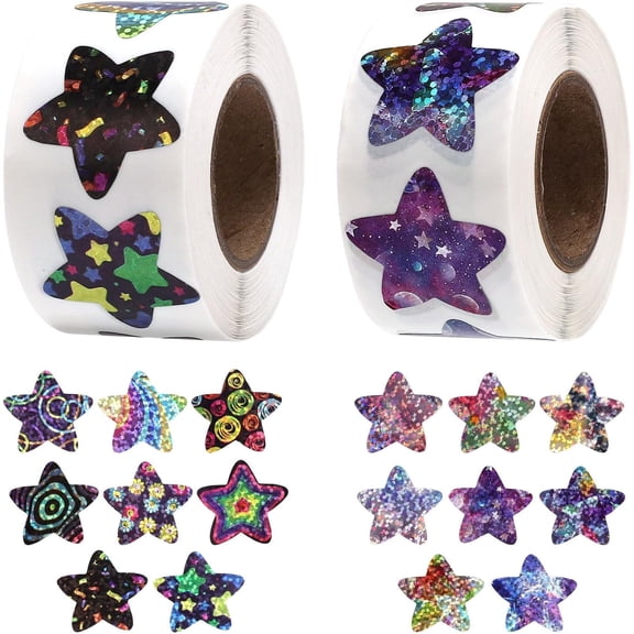 BZUEPRS 1000pcs Star Stickers 0.98x0.98 in Multicolor Holographic Shiny Incentive Star Stickers Roll Self Adhesive Glitter Star Decal Labels