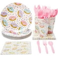 thumbnail image 1 of BZUEPRS 168 Piece Donut Grow Up Party Supplies - Serves 24 Sprinkle Paper Plates, Napkins, Cups and Cutlery for Two Sweet Birthday Decorations, 1 of 9