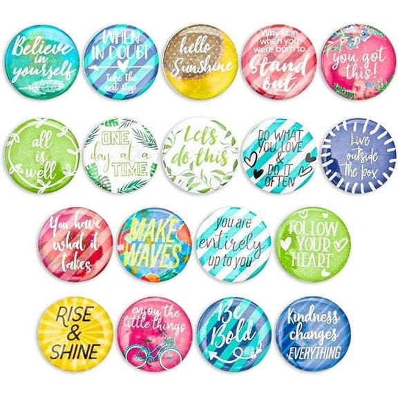 BZUEPRS 18 Pack Colorful Inspirational Magnets for School, Work, Refrigerator, Whiteboard - Cute Locker Accessories for Girls with Assorted Motivational Designs and Quotes - 1.2 inch - Striped