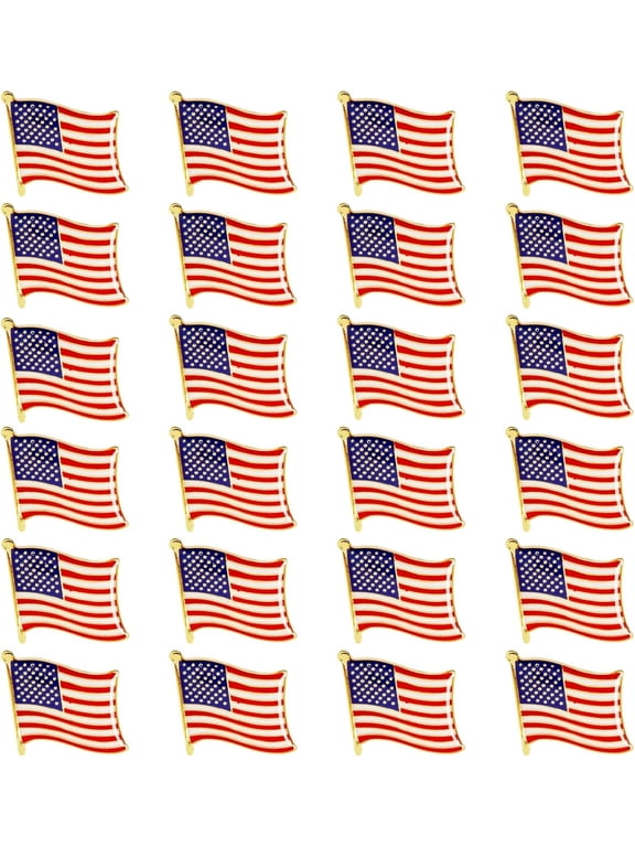 24 Pack USA American Flag Lapel Pins, 0.7 x 0.38 x 0.6 Inches, Patriotic US Flag Pins for July 4th, National Day, Celebrations & Decorations