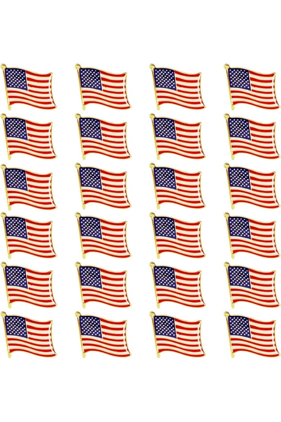24 Pack USA American Flag Lapel Pins, 0.7 x 0.38 x 0.6 Inches, Patriotic US Flag Pins for July 4th, National Day, Celebrations & Decorations