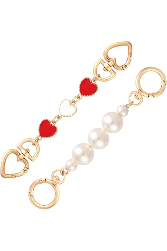 2pcs Bag Extender Chain, Stylish Heart Purse Strap Extender Purse Chain Strap Replacement Purse Extender Chain Bag Charms Accessories for Handbags Purse Making (Pink, White)