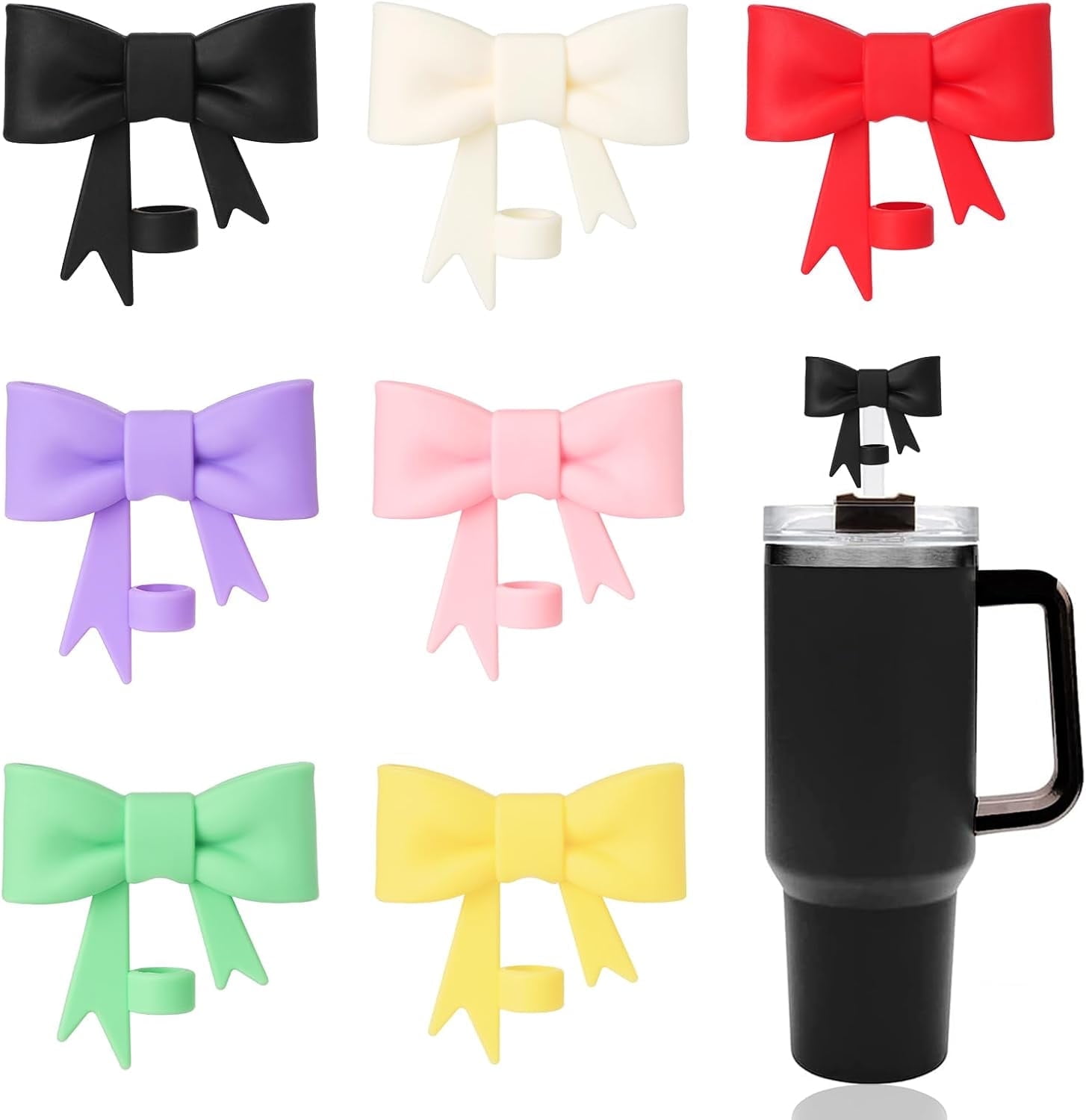 2 Pack Cute Bow Straw Toppers For Stanley Cups - Reusable Silicone Covers For 30 & 40 Oz Tumblers