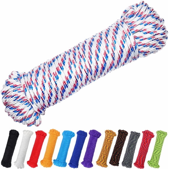 BZUEPRS 90 ft 1/4 inch (7mm) Nylon Poly Rope Flag Pole Polypropylene Clothes Line Camping Utility Good for Tie Pull Swing Climb Knot (White)