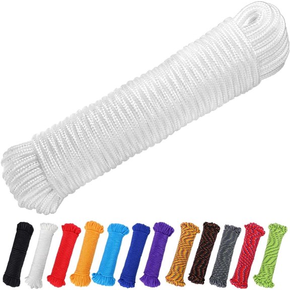 BZUEPRS 90 ft 1/4 inch (7mm) Nylon Poly Rope Flag Pole Polypropylene Clothes Line Camping Utility Good for Tie Pull Swing Climb Knot (White)