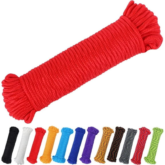 BZUEPRS 90 ft 1/4 inch (7mm) Nylon Poly Rope Flag Pole Polypropylene Clothes Line Camping Utility Good for Tie Pull Swing Climb Knot (White)