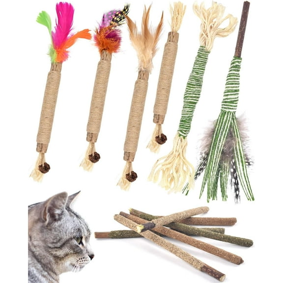 BZUEPRS Cat Toy, 10 pcs Kitten Chew Stick Catnip Sticks for Cat, Cat Dental Feather Kittens Teeth Toys Natural Matatabi Dental Care, Increase Appetite, Calm Anxiety and Stress