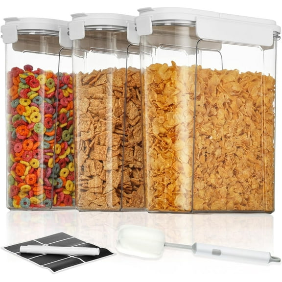 BZUEPRS Cereal Containers Set, 3 PCS Airtight Food Storage Container with Flip-Top Lids, Plastic Organizer Dispenser for Kitchen, Pantry Organization (135.2oz/4L)
