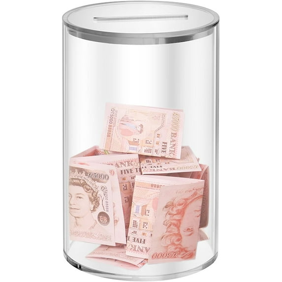 BZUEPRS Clear Acrylic Money Box 3.54”× 3.54”× 5.9” Transparent See Through Money Saving Box Piggy Bank for Adults