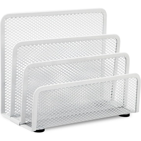 BZUEPRS Desk Mail Organizer, Office Small Letter Sorter Desktop File Organizer Metal Mesh with 3 Vertical Upright Compartments, White 1 Pack