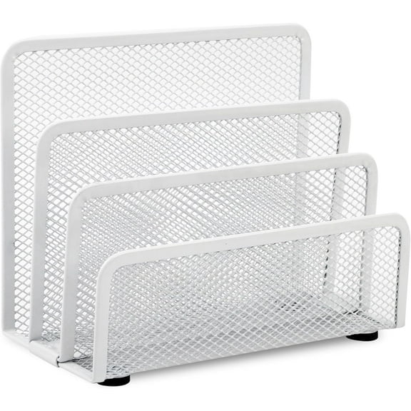 BZUEPRS Desk Mail Organizer, Office Small Letter Sorter Desktop File Organizer Metal Mesh with 3 Vertical Upright Compartments, White 1 Pack