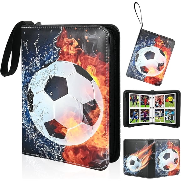 BZUEPRS Football Trading Card Album, 4-Pocket Trading Card Binder with 50 Removable Sleeves, Sports Card Holder for Collectible Cards, Board Game Cards (Football)