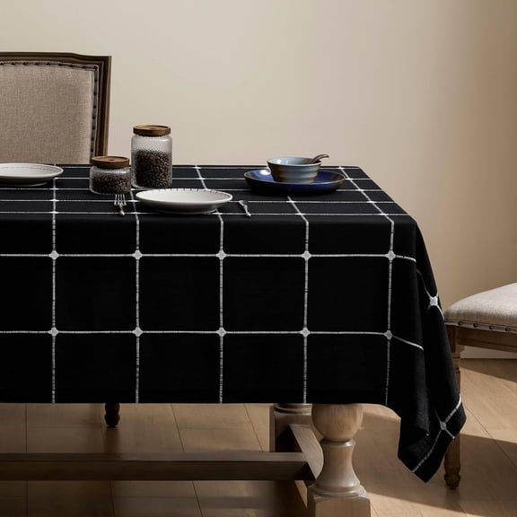 BZUEPRS Grid Embroidered Hemmed Tablecloths, Orange 60x120 Inch, Farmhouse Style Heavy Weight Cotton Linen Burnt Orange Tablecloths, Boho Plaid Water Resistant Rectangle Table Cloth