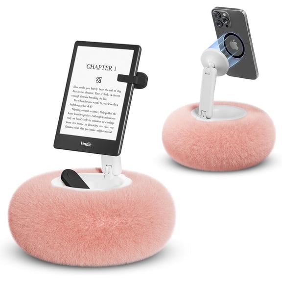 BZUEPRS Magnetic Phone Pillow Stand, Adjustable Phone Holder for Bed,Lap,Desk, Cozy Phone Pillow Holder with Bowl and Suction Cup Bottom, Compatible with 3.5-7" Phones/E-Readers/Kindles, Green Pink