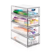 BZUEPRS Makeup Drawer Storage Organizer with 4 Drawers, 4 Pcs Acrylic Office Desk Organization and Storage, Dustproof Drawer Organizer for Makeup, Office, Countertop, Jewelry, Pen, Desktop, Bathroom