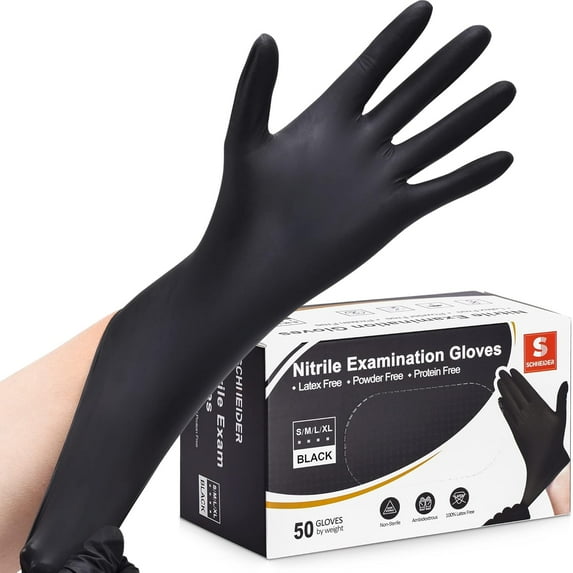 BZUEPRS Nitrile Exam Gloves, Black, Medium, 100-ct Box, 4-mil, Latex-Free, Powder-Free, Food-Safe