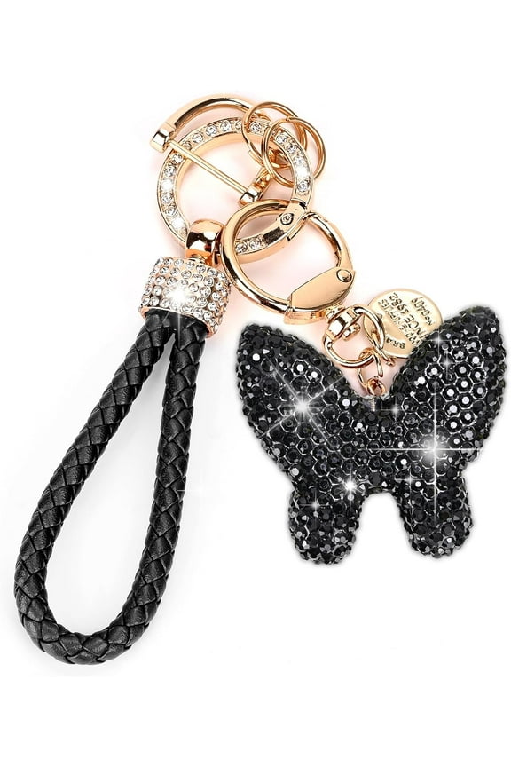 Rhinestone Heart and Butterfly Shape Girls Cute Car Keychain, Christmas Personalized Gifts.