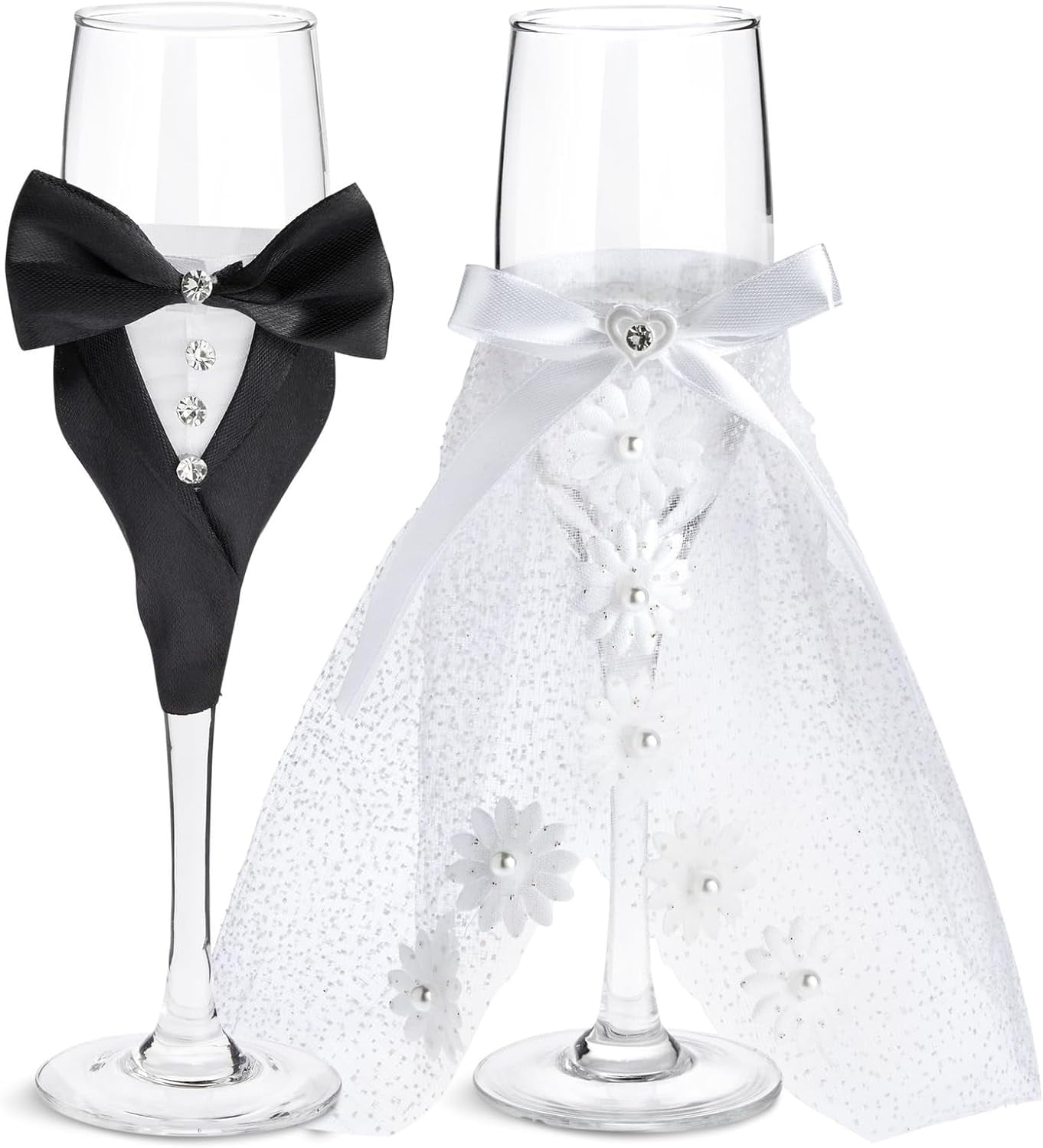 BZUEPRS Set of 2 Wedding Champagne Glasses for Bride and Groom Toast, Wedding Decorations, Engagement, Bridal Shower Gifts